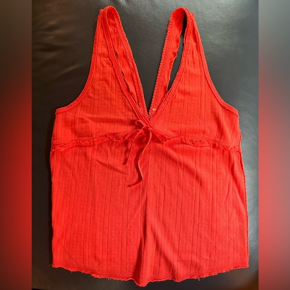 NEW We The Free by Free People High Risk Red Knit Lace Tank Top Size Large NWOT - Picture 5 of 9
